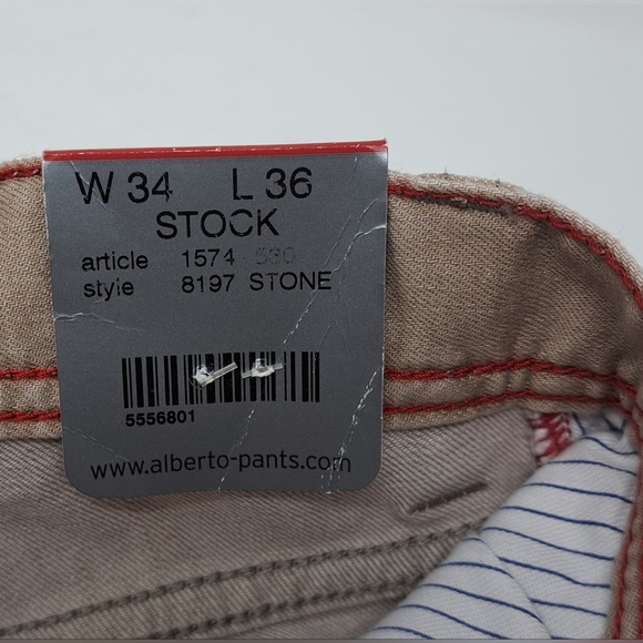 NWT Alberto Men's Modern Fit Jeans Italian Fabric Beige 8197 STONE 34x30 - Picture 6 of 16